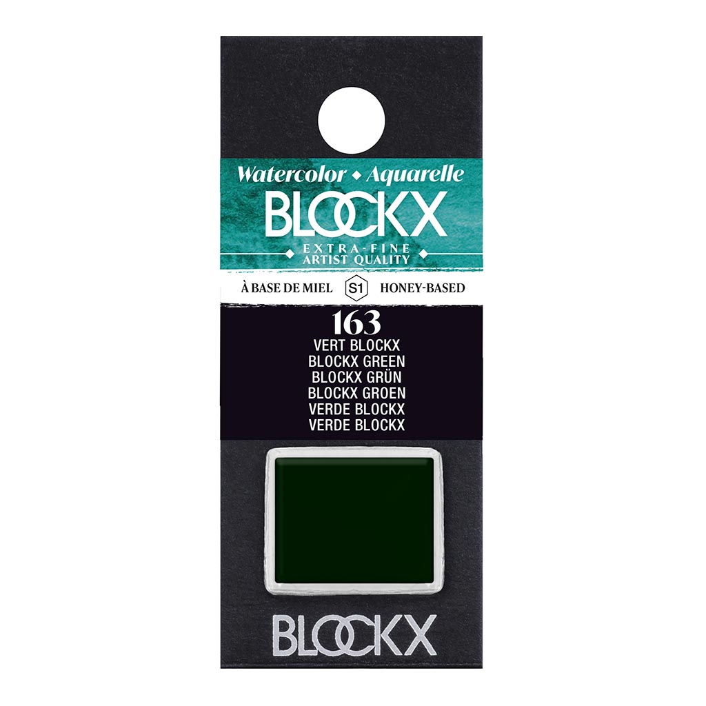 BLOCKX Watercolour Half Pan S1 163 in Blockx Green, featuring light-resistant pigments for vibrant, transparent artwork.