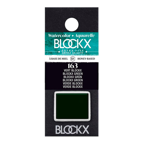 BLOCKX Watercolour Half Pan S1 163 in Blockx Green, featuring light-resistant pigments for vibrant, transparent artwork.