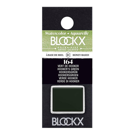 BLOCKX Watercolour Half Pan S1 164 in Hookers Green, featuring lightfast, vibrant pigments for exquisite, durable artistry.