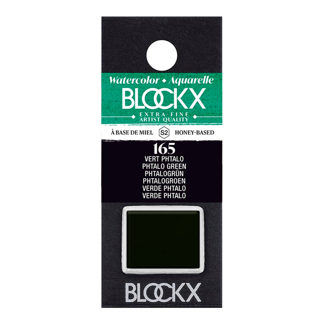 BLOCKX Watercolour Half Pan S2 165 Phtalo Green with rich, light-resistant pigment for vibrant and stable watercolor art.