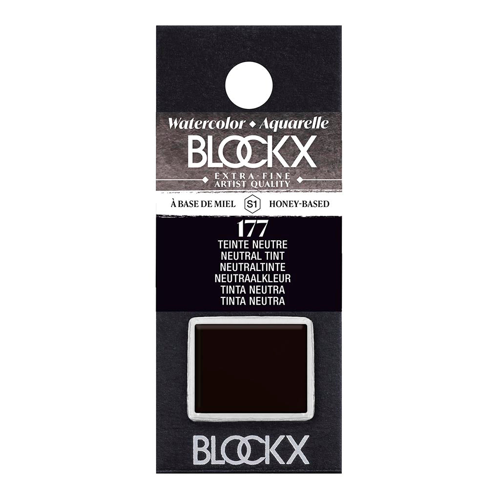 BLOCKX Watercolour Half Pan S1 177 Neutral Tint, featuring rare light-resistant pigments for vibrant, long-lasting color.