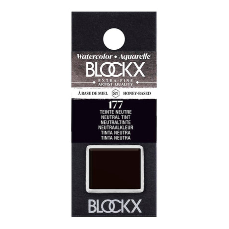 BLOCKX Watercolour Half Pan S1 177 Neutral Tint, featuring rare light-resistant pigments for vibrant, long-lasting color.