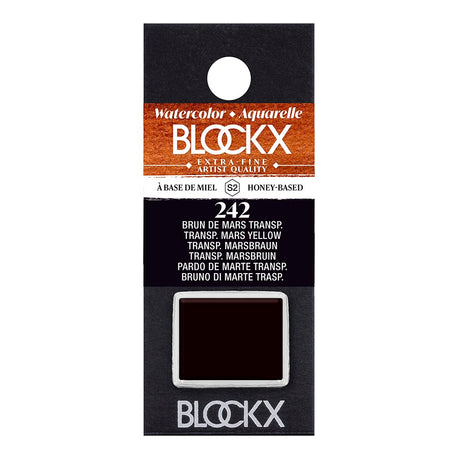 BLOCKX Watercolour Half Pan S2 242 Transparent Mars Brown, a high-quality, light-resistant pigment for vibrant watercolor art.