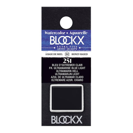 BLOCKX Watercolour Half Pan S2 251 in Ultramarine Light Blue, showcasing vibrant, lightfast pigment for stunning art.