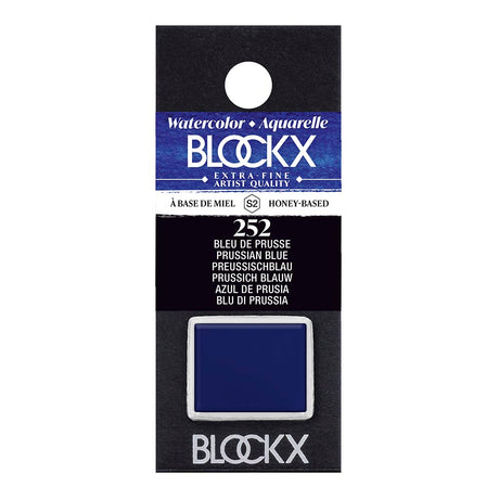 Vibrant BLOCKX Watercolour Half Pan S2 252 Prussian Blue, crafted with light-resistant pigments for rich, semi-transparent hues.