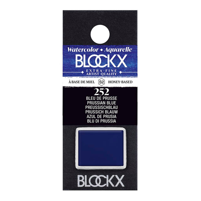 Vibrant BLOCKX Watercolour Half Pan S2 252 Prussian Blue, crafted with light-resistant pigments for rich, semi-transparent hues.