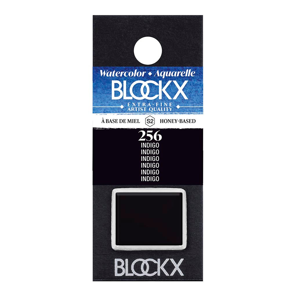 BLOCKX Watercolour Half Pan S2 256 Indigo featuring rare light-resistant pigments for vibrant, versatile artistry.
