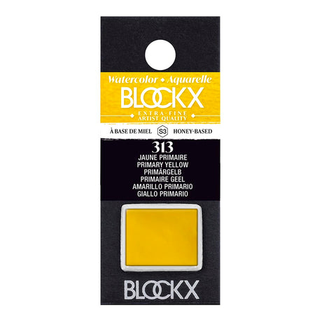 Vibrant BLOCKX Watercolour Half Pan S3 313 Primary Yellow, featuring light-resistant pigments for brilliant and fluid paint application.