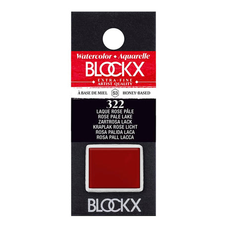 BLOCKX Watercolour Half Pan S3 322 Rose Pale Lake, featuring vibrant, lightfast pigments for brilliant and transparent artwork.