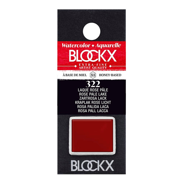BLOCKX Watercolour Half Pan S3 322 Rose Pale Lake, featuring vibrant, lightfast pigments for brilliant and transparent artwork.