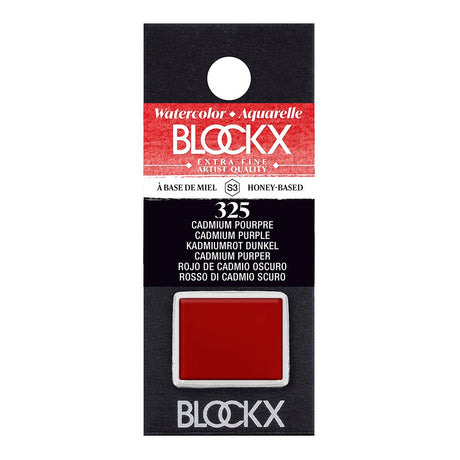 BLOCKX Watercolour Half Pan S3 325 Cadmium Purple, vibrant, light-resistant pigment for layering and mixing in watercolor art.