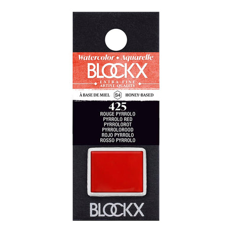 BLOCKX Watercolour Half Pan S4 425 Pyrrolo Red: vibrant, light-resistant red pigment ideal for rich tones and delicate washes.