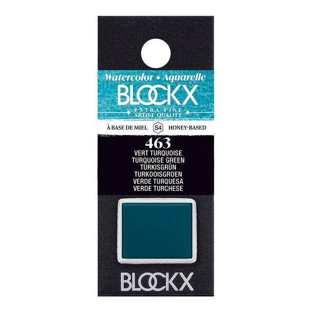 Vibrant BLOCKX Watercolour Half Pan S4 463 Turquoise Green, known for its clarity, luminosity, and fine, light-resistant pigments.