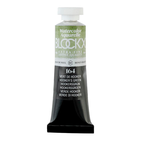 BLOCKX 15ml watercolour tube in Hookers Green, featuring rare light-resistant pigments for vibrant and long-lasting art.