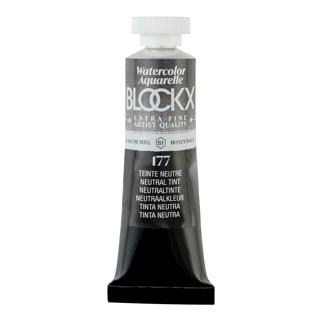 BLOCKX 15ml watercolour tube featuring Neutral Tint, crafted from light-resistant pigments for vibrant artistic expression.
