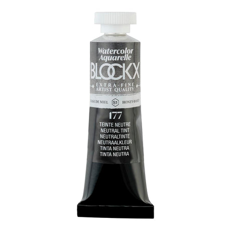 BLOCKX 15ml watercolour tube featuring Neutral Tint, crafted from light-resistant pigments for vibrant artistic expression.