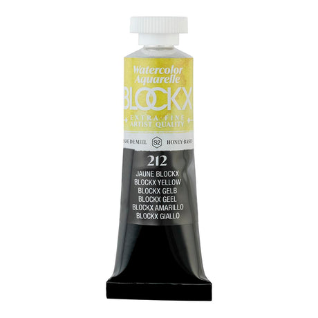 BLOCKX Watercolour Tube 15ml in vibrant yellow, featuring light-resistant pigments for superior brilliance and luminosity.