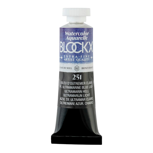 BLOCKX 15ml watercolour tube in Light Ultramarine Blue, featuring high-quality, light-resistant pigments for vibrant artwork.