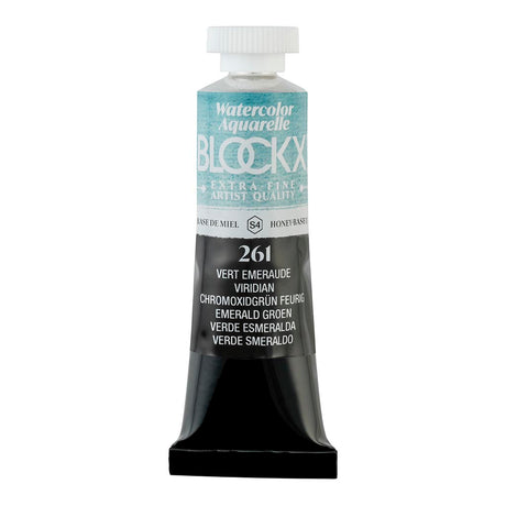 BLOCKX 15ml Watercolour Tube in Viridian, featuring light-resistant pigments for vibrant, transparent layering and mixing.