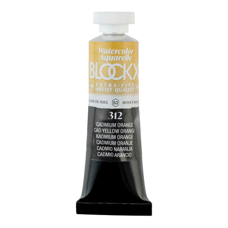 BLOCKX 15ml Cadmium Yellow Orange watercolor tube, featuring vibrant, lightfast pigments for brilliant and opaque art creations.