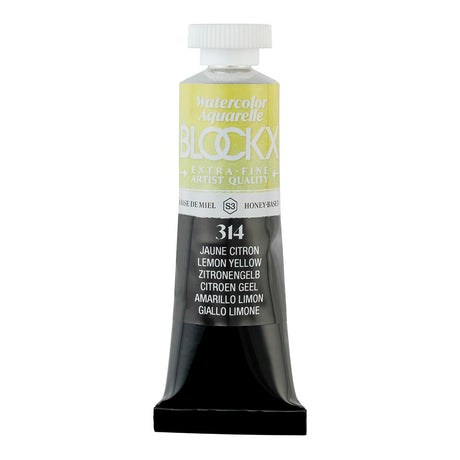 BLOCKX Watercolour Tube 15ml S3 314 Lemon Yellow features vibrant, light-fast pigments for artists, perfect for blending and layering.