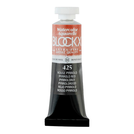BLOCKX Watercolour Tube 15ml S4 425 Pyrrolo Red featuring semi-transparent, light-resistant pigments for vibrant artwork.