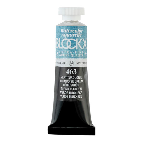 Vibrant 15ml BLOCKX Turquoise Green watercolour tube, perfect for artists seeking rich color and durability.