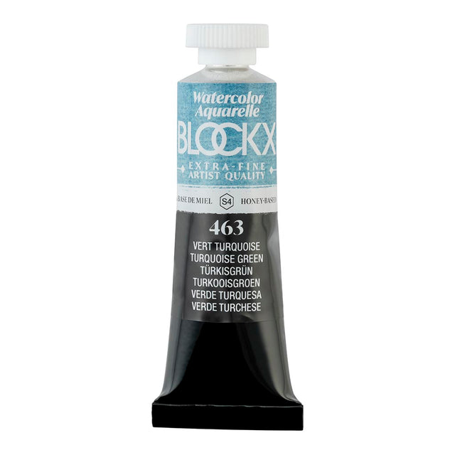 Vibrant 15ml BLOCKX Turquoise Green watercolour tube, perfect for artists seeking rich color and durability.
