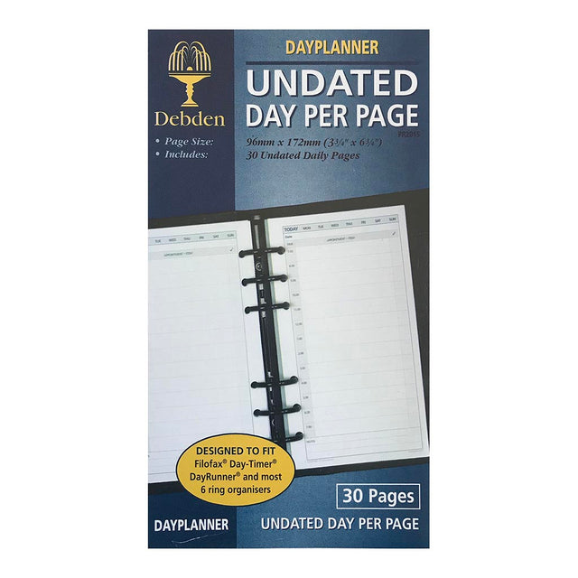 Debden Personal Dayplanner refill with 30 undated daily pages, designed for 6-ring organizers, perfect for effective planning.