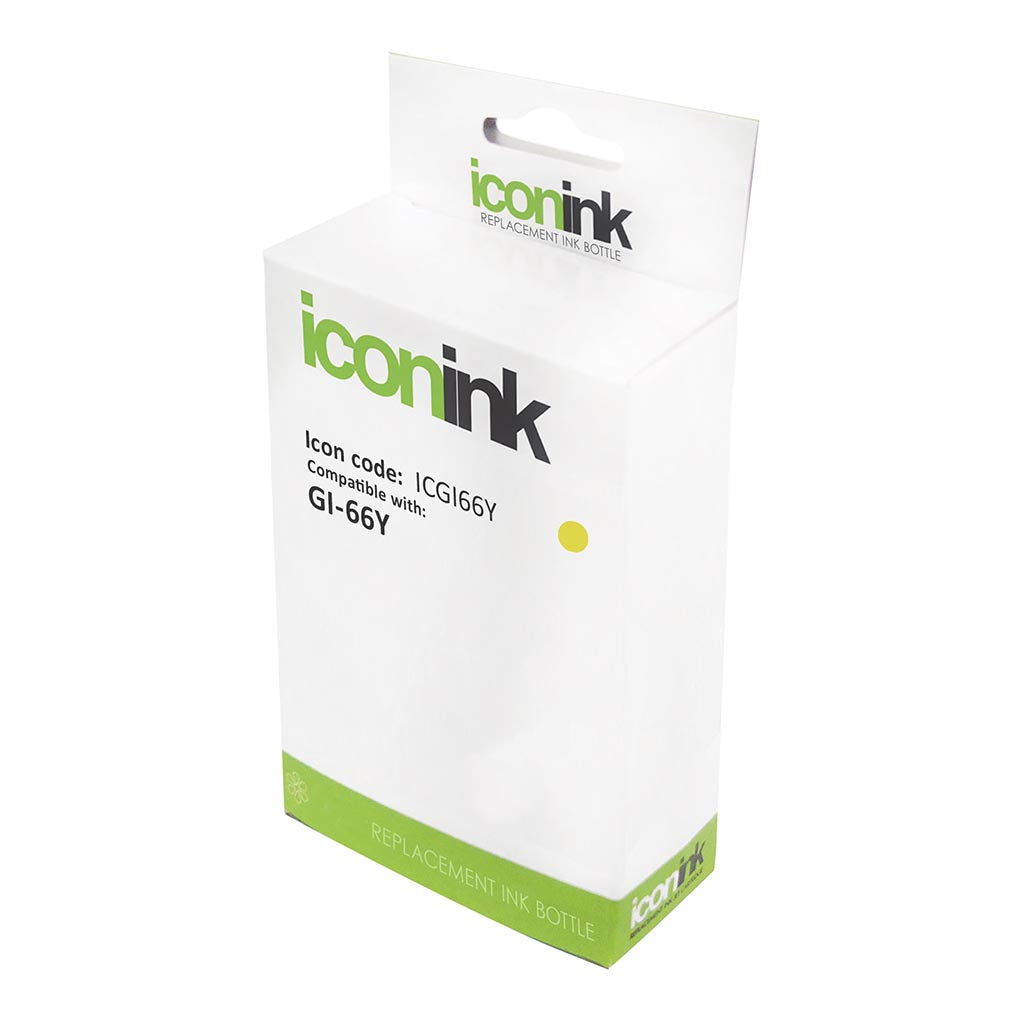 Icon Compatible Canon GI66 Yellow Ink Bottle, 135ml, prints up to 14,000 pages, designed for GX6060 and GX7060 MegaTank printers.