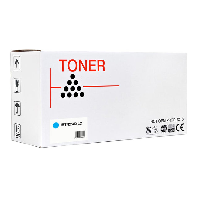 Icon Compatible Brother TN258XL Cyan Toner Cartridge for vibrant prints, yielding up to 2,300 pages, compatible with various Brother models.