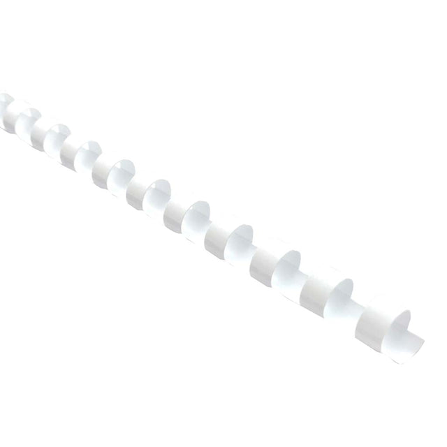 White plastic binding coils in a pack of 25, 16mm size, binding up to 145 sheets for sleek document presentations.