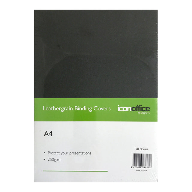 A4 black binding covers, 250gsm, pack of 20, offering durable protection and a stylish finish for professional documents.