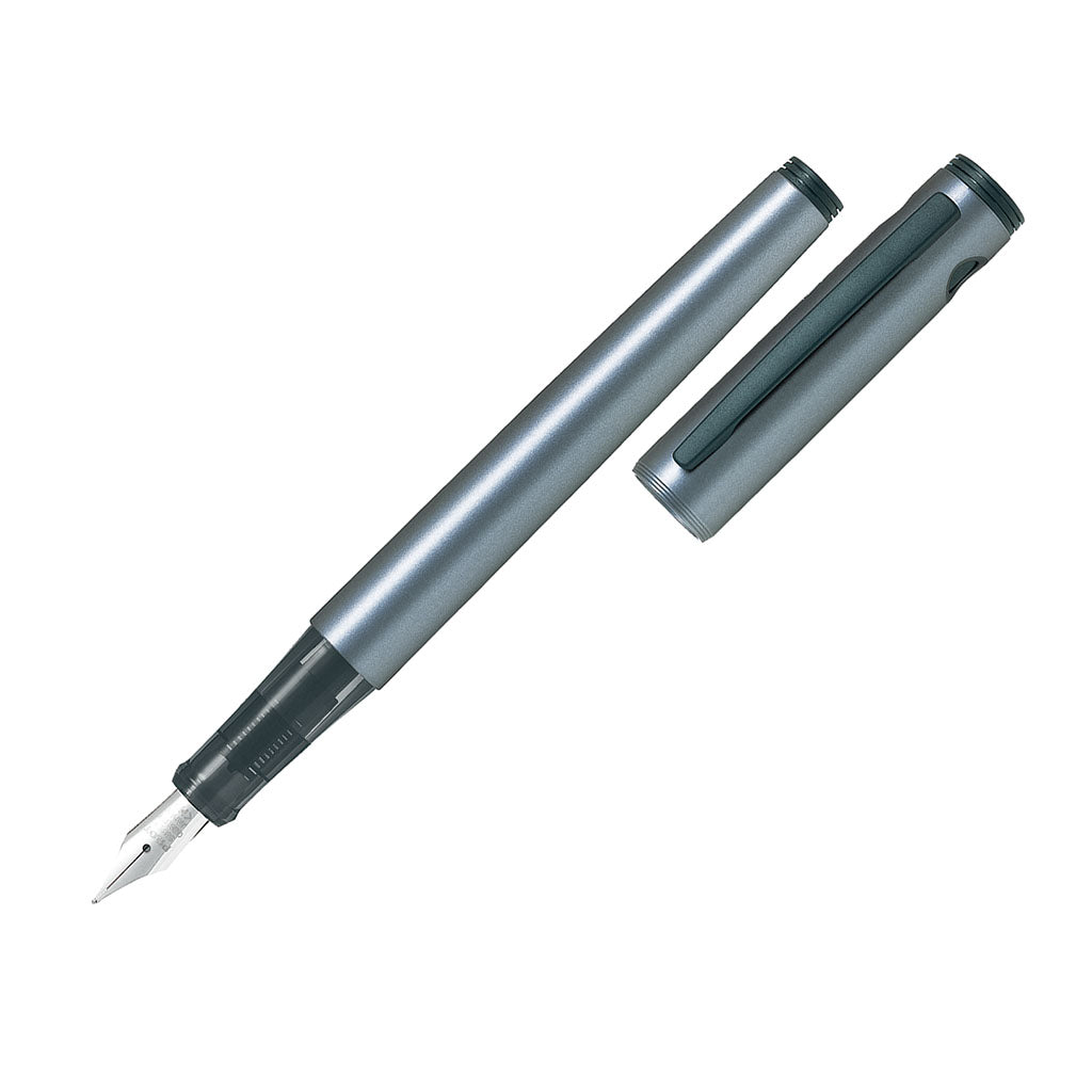 Pilot Explorer Fountain Pen in Fine Metallic Grey with lightweight design, airtight cap, and smooth stainless steel nib.