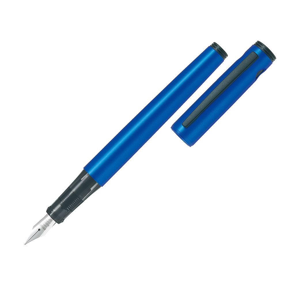 Pilot Explorer Fountain Pen in Metallic Blue, featuring a fine tip, stainless steel nib, and airtight cap for everyday writing.