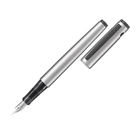 Pilot Explorer Fine Silver Fountain Pen with a sleek resin barrel and stainless steel nib, ideal for everyday writing.