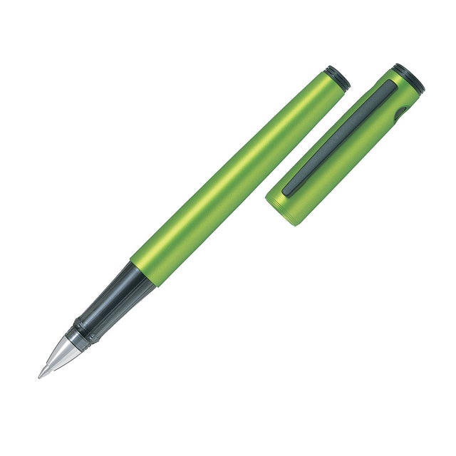 Pilot Explorer Gel Rollerball in Metallic Lime Green with fine tip, lightweight design, and airtight cap for smooth writing.