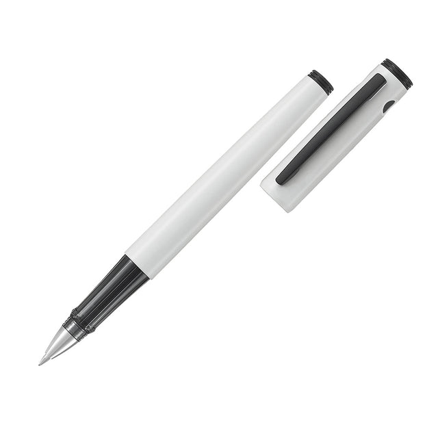 Pilot Explorer Gel Rollerball in white with blue ink, featuring a lightweight design, airtight cap, and 0.7mm fine tip for precision writing.