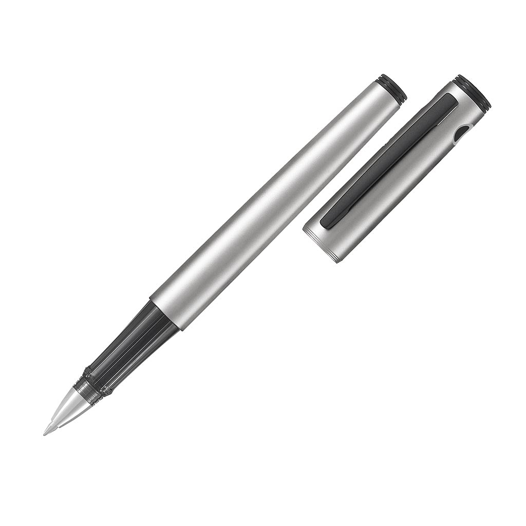 Pilot Explorer Gel Rollerball in fine silver, featuring a lightweight design, 0.7mm tip, and archival-safe blue ink.