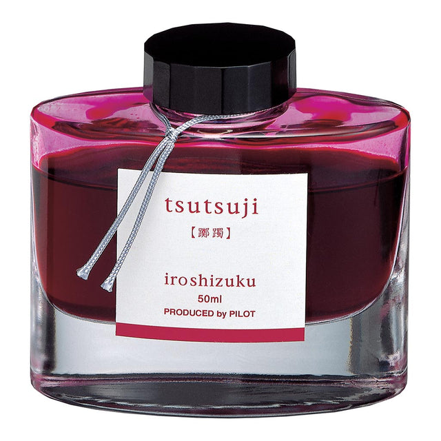 50ml bottle of Pilot Iroshizuku Ink in vibrant Azalea shade, perfect for artists and writers, showcasing Japan's beauty.