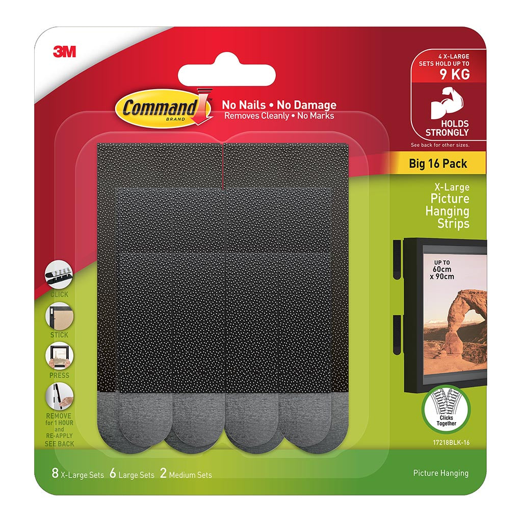 Command Picture Hanging Strips 17218BLK-16 Assorted Black, Big 16 Pack