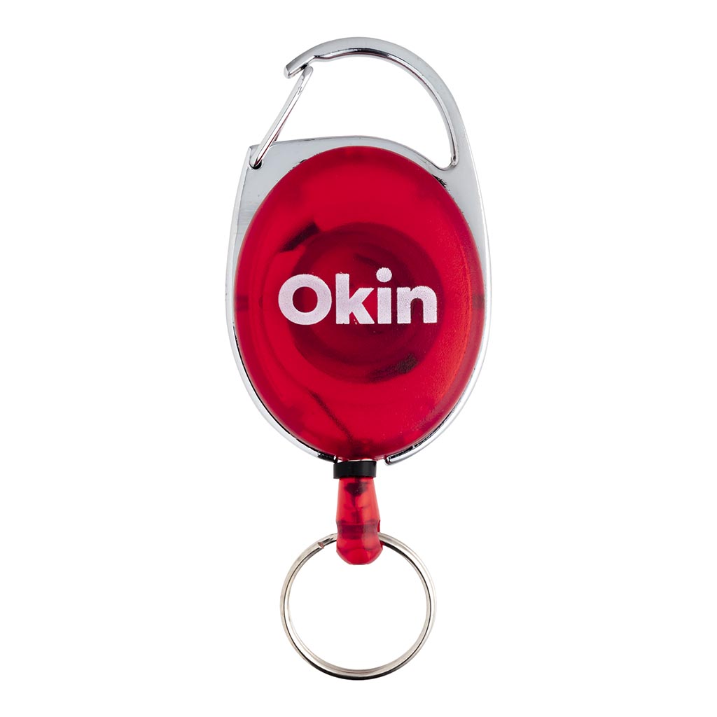 Okin Retractable Snap Lock Key and ID Card Holder Red - Pack of 50