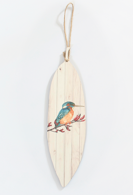 Vibrant wall art featuring Pohutukawa leaf and King Fisher on 4mm pine veneer, perfect for indoor decor and gifting.