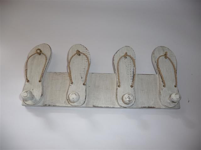 Wall Art / Wall Hanging - Whitewash Jandal 4 Hook