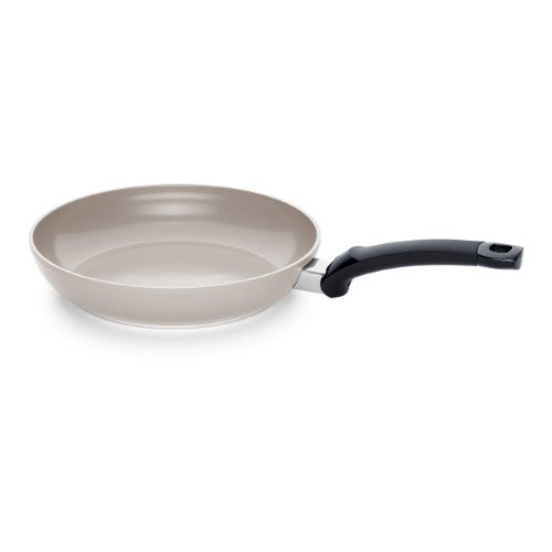 Classic 28cm gray ceramic frying pan by Fissler, designed for optimal heat distribution with a sustainable, non-stick coating.