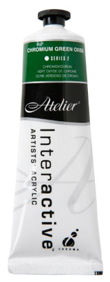 Atelier 80ml Chromium Green Oxide acrylic paint, vibrant green, perfect for blending and layering with controlled drying techniques.