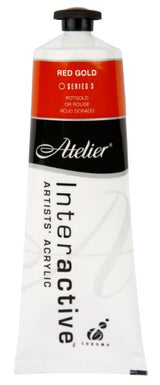 Atelier 80ml Red Gold acrylic paint, perfect for blending and layering with controlled drying for versatile art techniques.