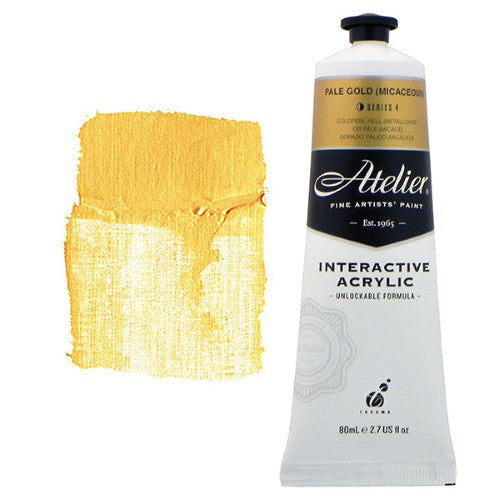 Acrylic paint tube in pale gold, perfect for blending and layering techniques, made for versatile artistic creations.