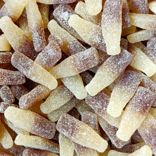 Gummy sour cola bottles from Kiwi Delights, 2kg bag, featuring tangy flavor and fizzy fun for all ages.