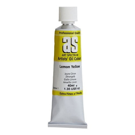 Vibrant 40ml Lemon Yellow oil paint, triple milled for lightfast, bold colors that mix easily for creative artistry.